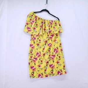 Lauren Ralph Lauren Yellow Floral One Shoulder Ruffle Mini Dress Women's 4